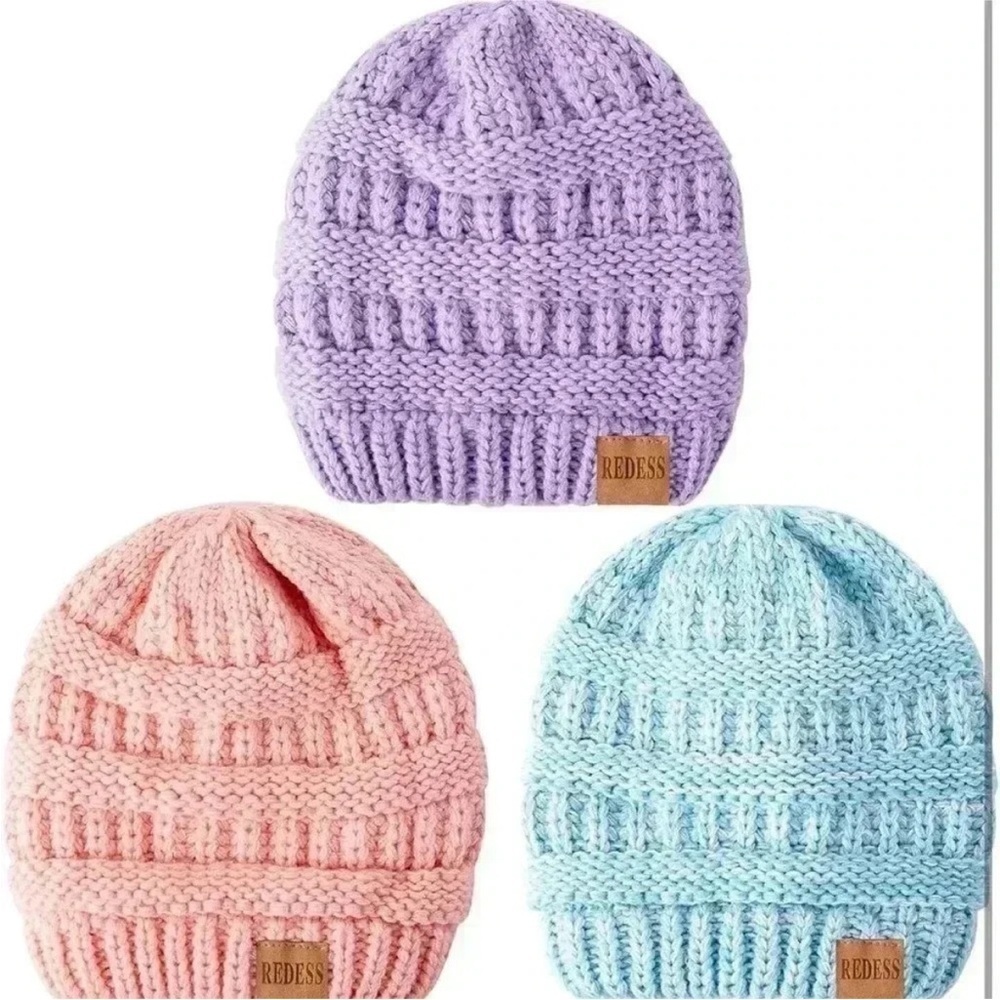 Chunky Knit Pink, Blue and Purple Baby Beanies